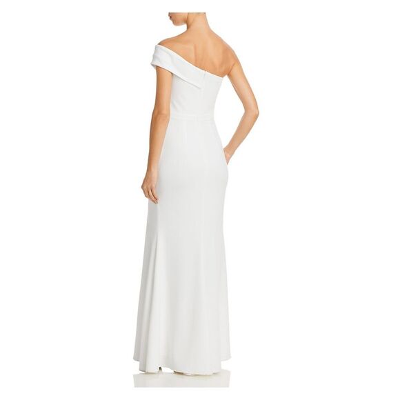 NWT AQUA FORMAL Womens White One Shoulder Sleeve Padded Sleeveless Gown Dress 2 - Picture 2 of 3